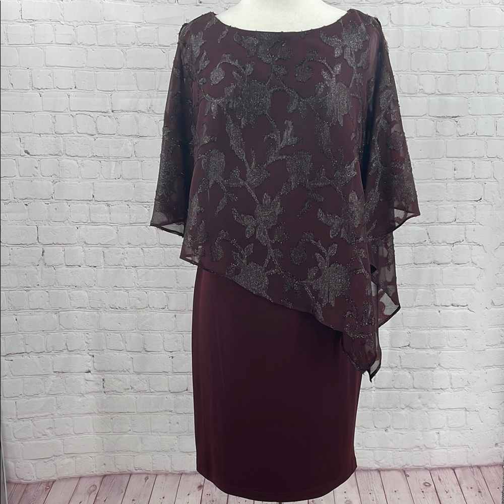 Elegant Burgundy Dress with Sheer Overlay Connected Apparel